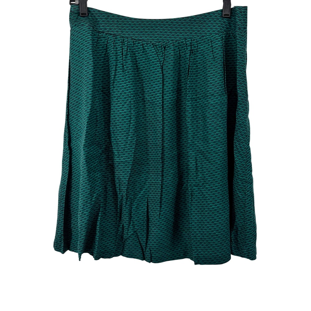 Tom Tailor Teal Black Geometric Pleated Mini Skirt Viscose Smocked Back 38/6-8